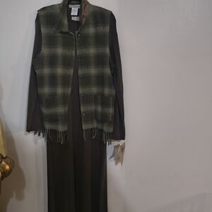 Stylish Green Plaid Maxi Dress with Fringe